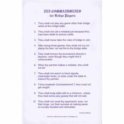 Ten Commandments - Bridge Players T-Towel - NEW